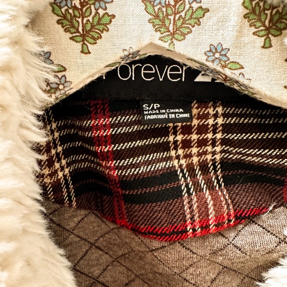 Forever 21 Brown Plaid Faux Fur Jacket Size Small - Picture 3 of 3